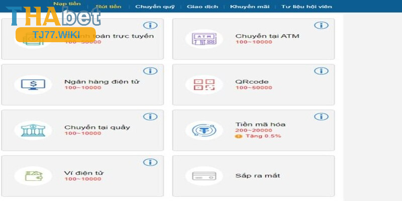 Phương thức nạp tiền Tj77 phổ biến